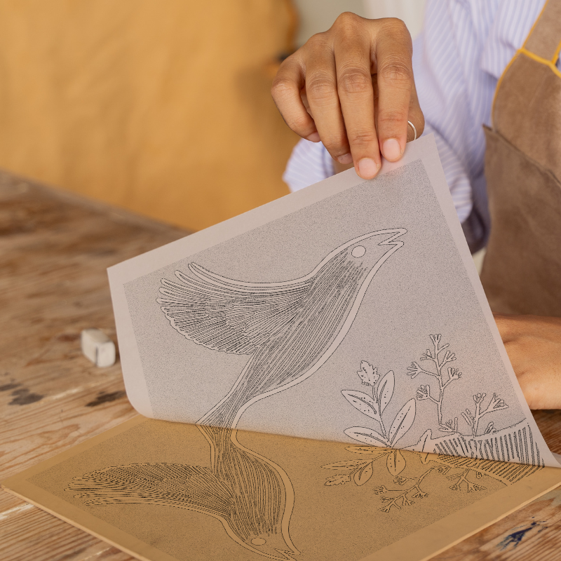 Bird in flight Linoprint-Style Art (982-1)
