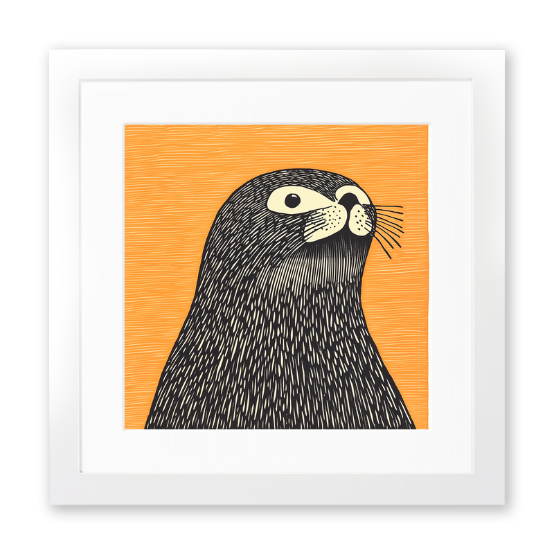 Cute Seal Pup   Linoprint-Style Art (240-1)