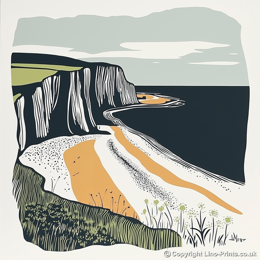 Hunstanton striped cliffs Linoprint-Style Art (1897-1)