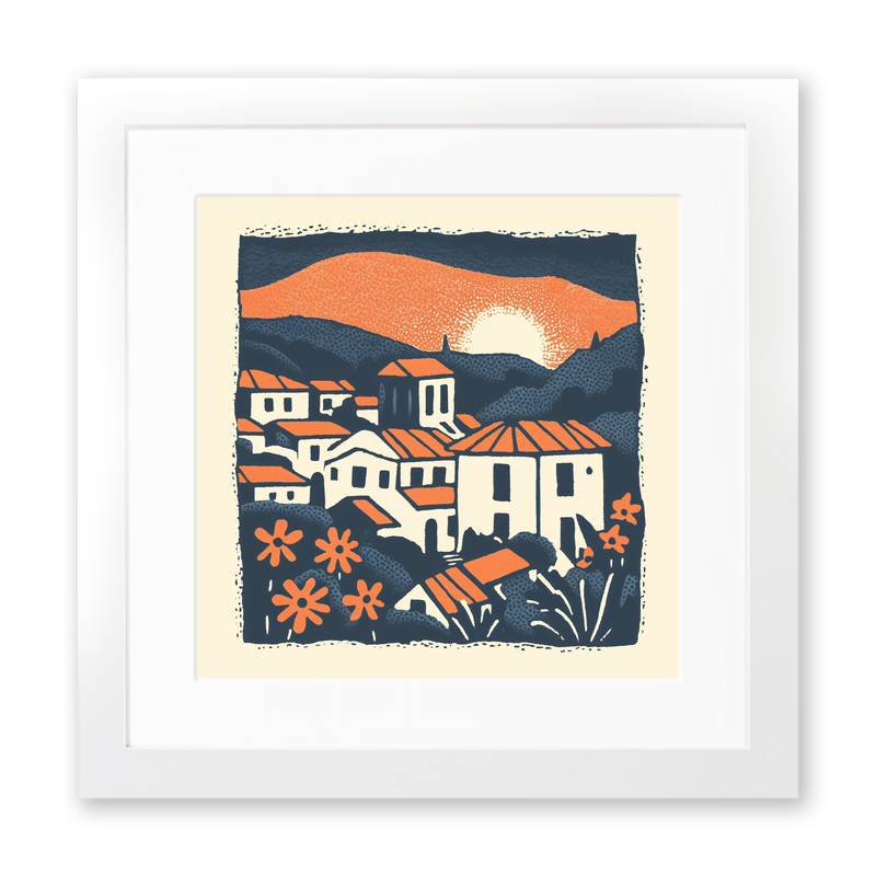 Florence Duomo and rooftops Linoprint-Style Art (13-2)