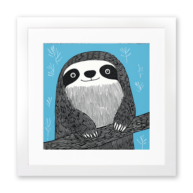 Cute Sloth Linoprint-Style Art (645-1)