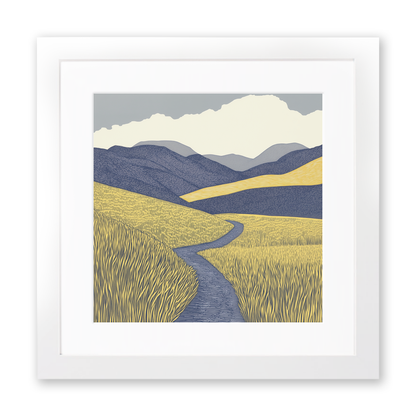 Fairfield Horseshoe ridge walk Linoprint-Style Art (2420-1)