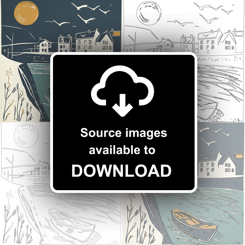 Padstow Harbour Linoprint-Style Art (1184-1)