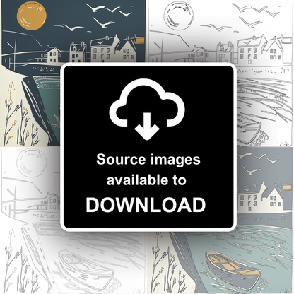 Padstow Harbour Linoprint-Style Art (1184-1)