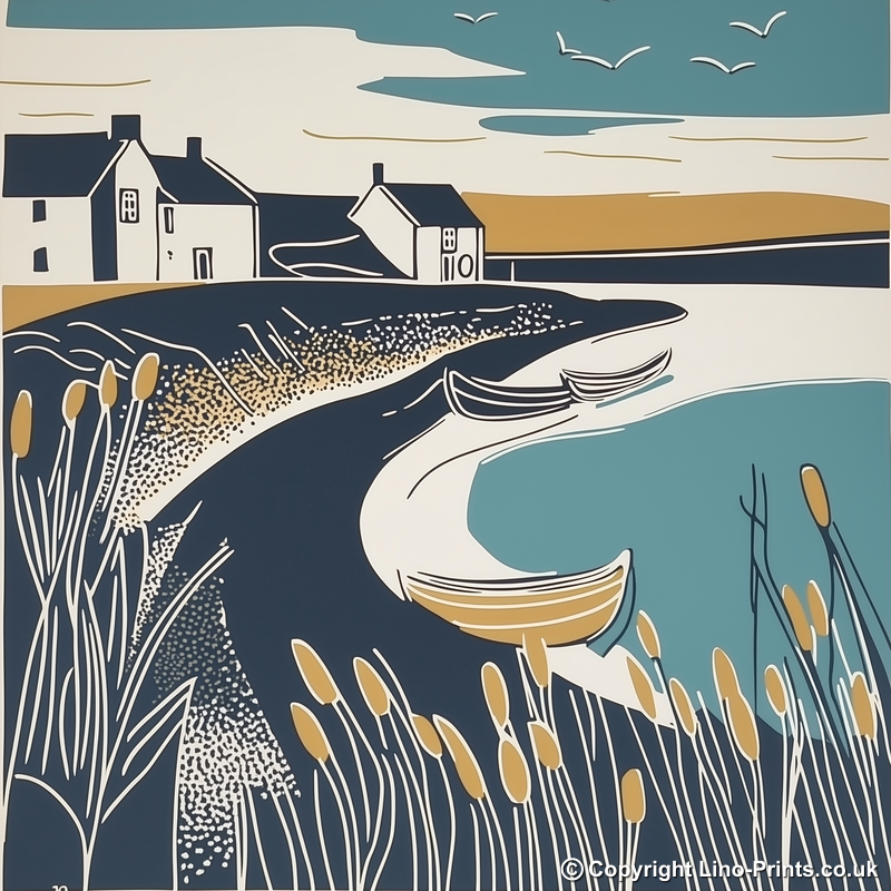 Burnham Overy Staithe creek Linoprint-Style Art (1866-1)