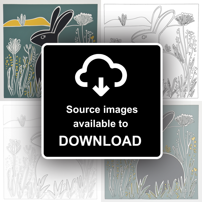 Cute Bunny Linoprint-Style Art (1194-1)