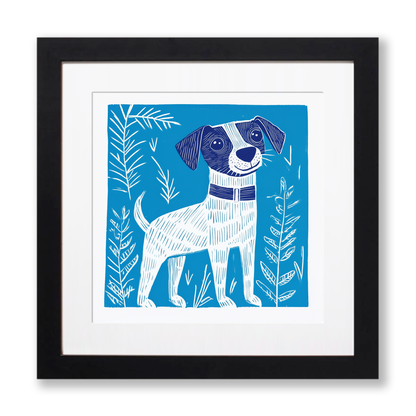 Cute Puppy Linoprint-Style Art (930-1)