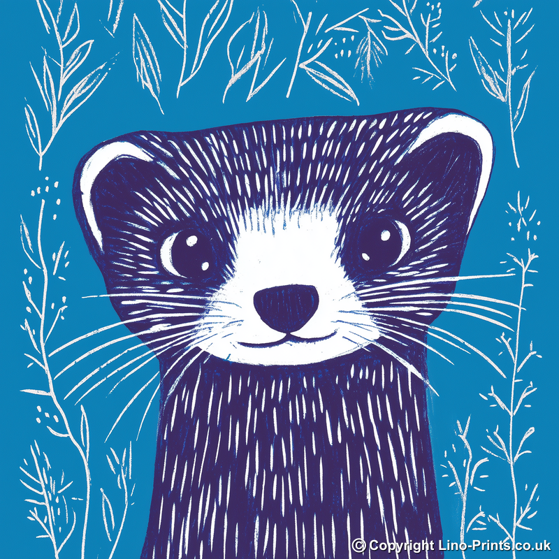 Cute Ferret   Linoprint-Style Art (912-1)