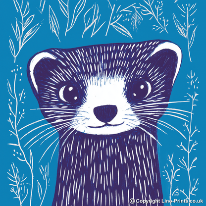 Cute Ferret   Linoprint-Style Art (912-1)