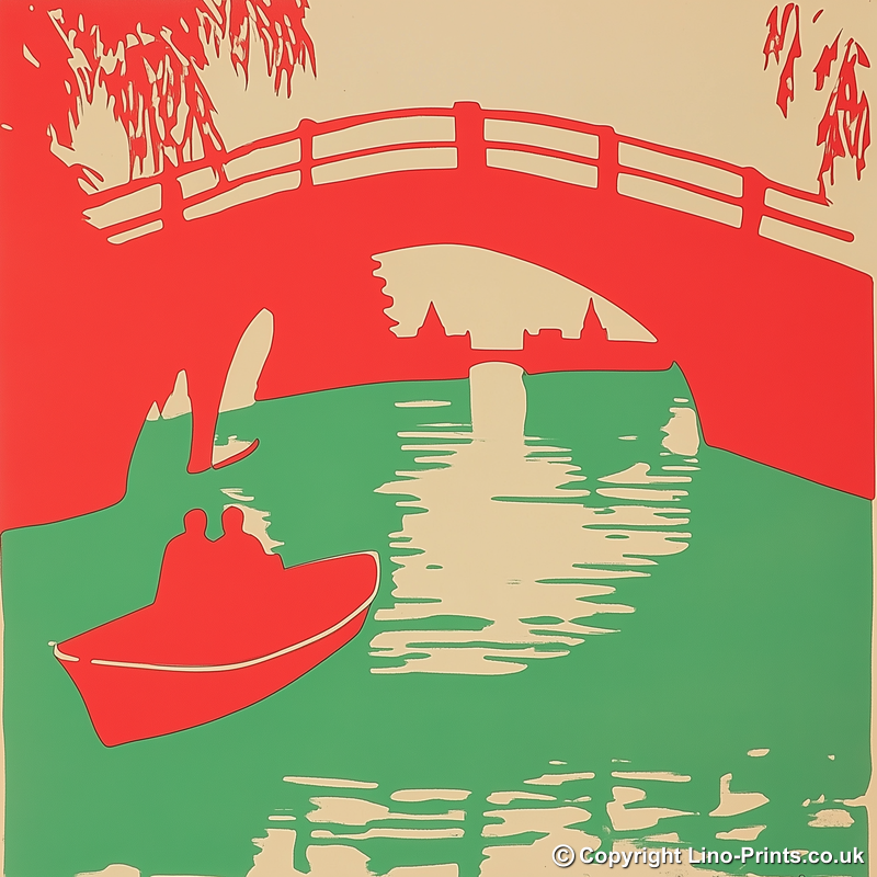 Cambridge punts and bridges Linoprint-Style Art (330-1)