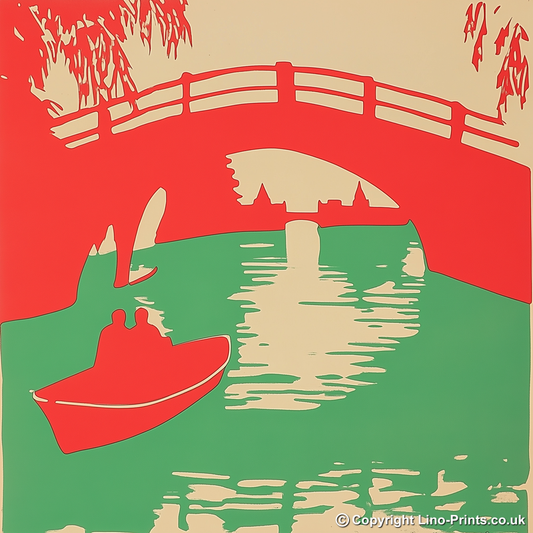 Cambridge punts and bridges Linoprint-Style Art (330-1)