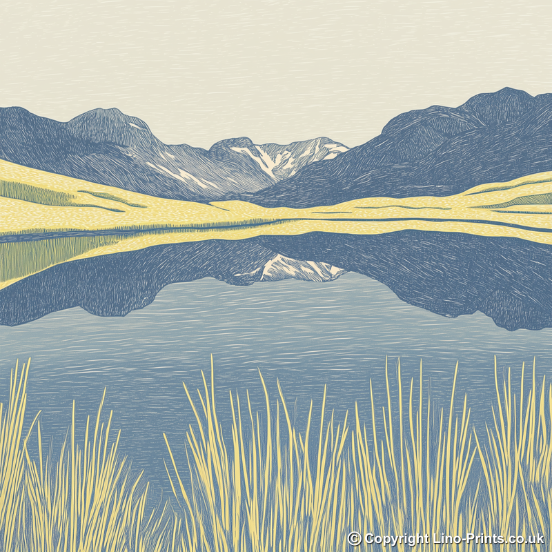 Blea Tarn reflections of Langdales Linoprint-Style Art (2362-3)