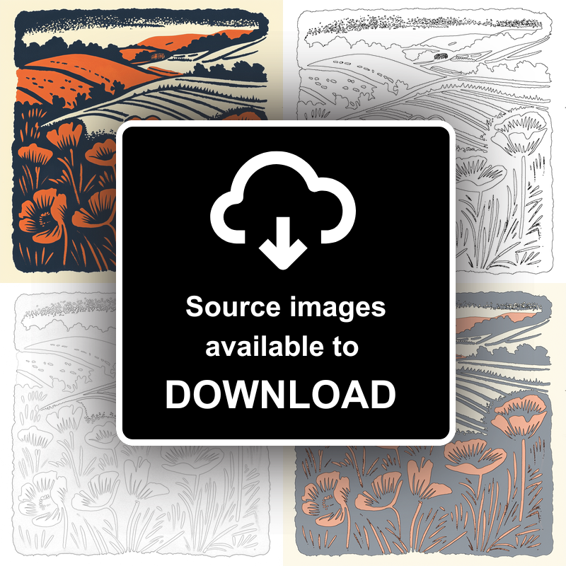 Field of poppies near Snettisham Linoprint-Style Art (1984-1)