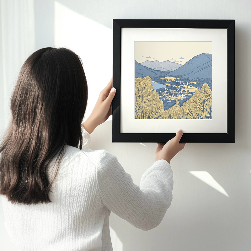 Latrigg view over Keswick Linoprint-Style Art (2476-2)