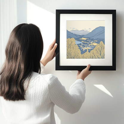 Latrigg view over Keswick Linoprint-Style Art (2476-2)