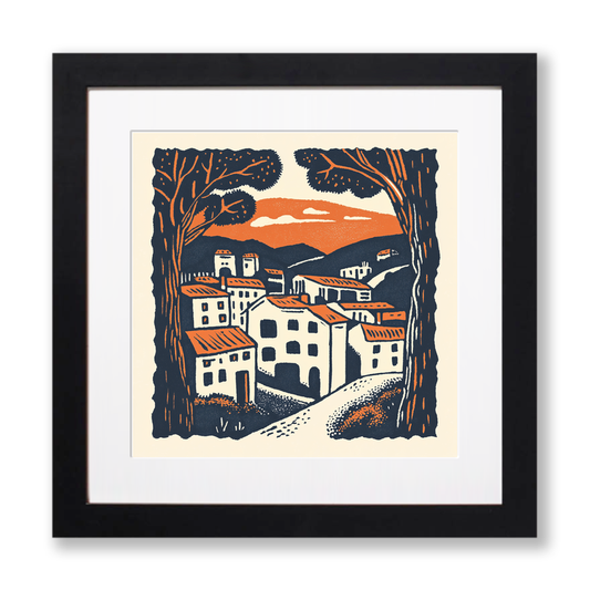 Barcelona Gothic Quarter Linoprint-Style Art (3-2)