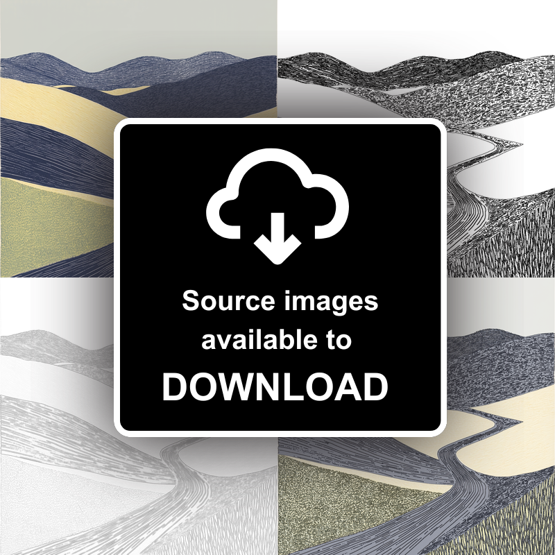 Interlocking hills shapes Linoprint-Style Art (2459-3)