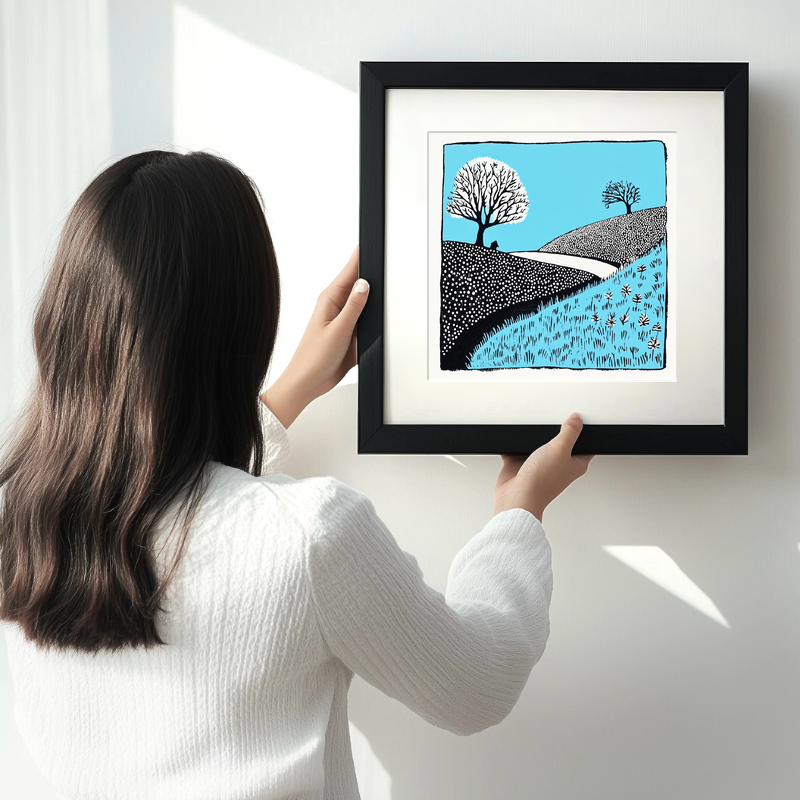 Minimalist landscape Linoprint-Style Art (695-1)
