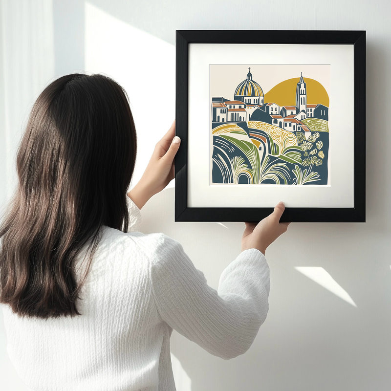 Florence Duomo and rooftops Linoprint-Style Art (1140-1)