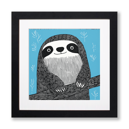 Cute Sloth Linoprint-Style Art (645-1)
