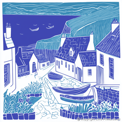 Robin Hood’s Bay, North Yorkshire Linoprint-Style Art (1104-1)