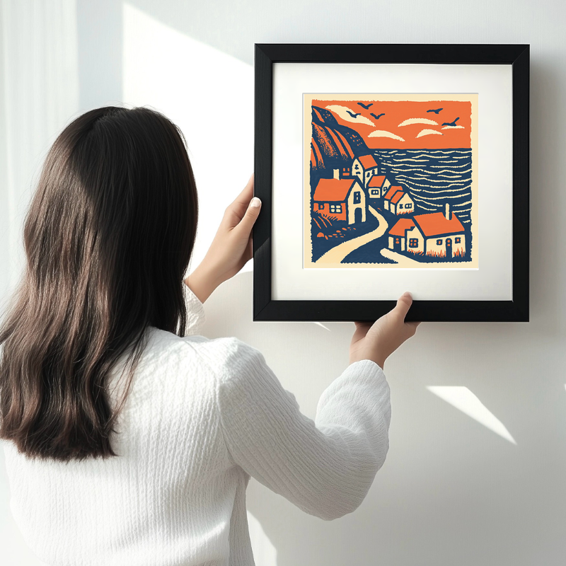 Saltburn-by-the-Sea, North Yorkshire Linoprint-Style Art (151-1)
