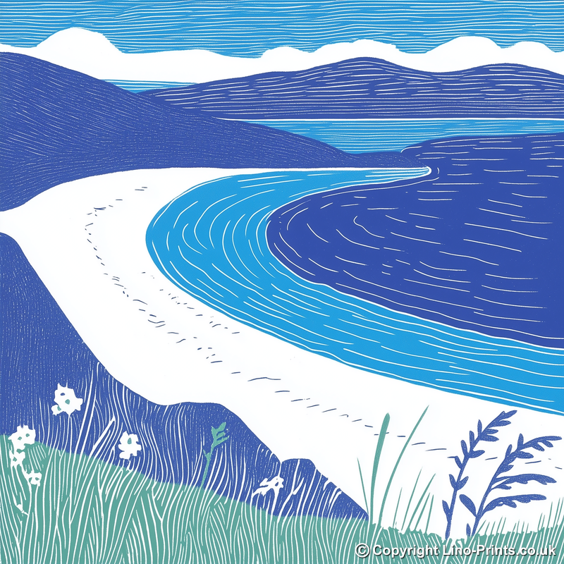Luskentyre Beach, Isle of Harris Linoprint-Style Art (1093-3)