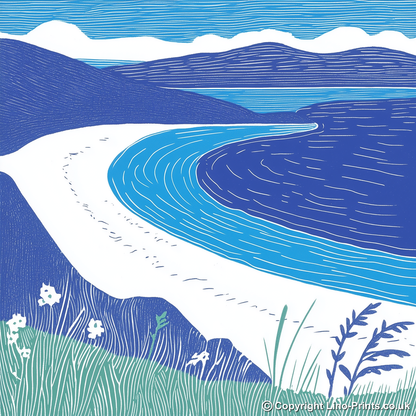 Luskentyre Beach, Isle of Harris Linoprint-Style Art (1093-3)
