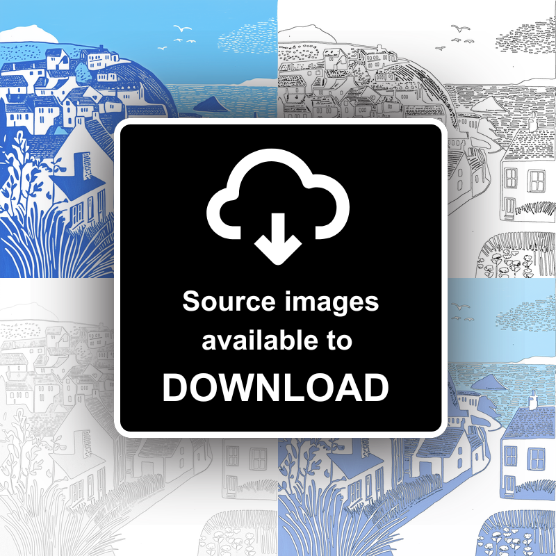 Port Isaac Linoprint-Style Art (894-1)