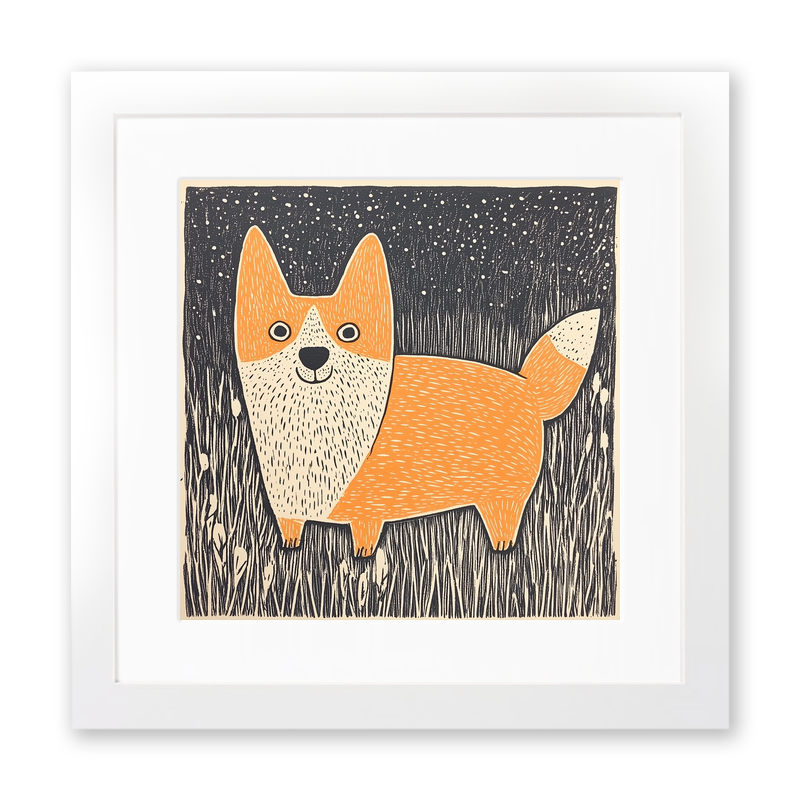 Welsh Corgi Linoprint-Style Art (1491-1)