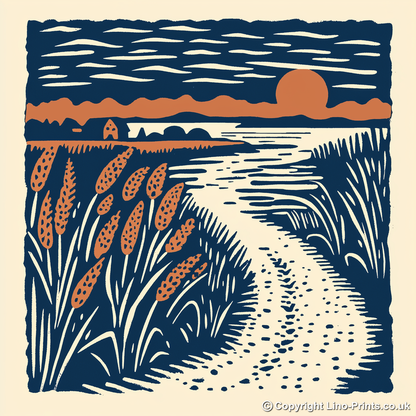 Moonrise over the Fens Linoprint-Style Art (2006-1)