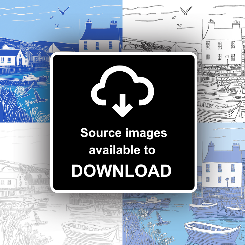 Padstow Harbour, Cornwall Linoprint-Style Art (1097-4)