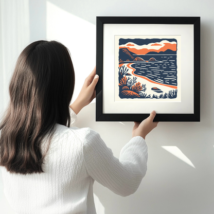 Camusdarach Beach, Arisaig Linoprint-Style Art (128-1)