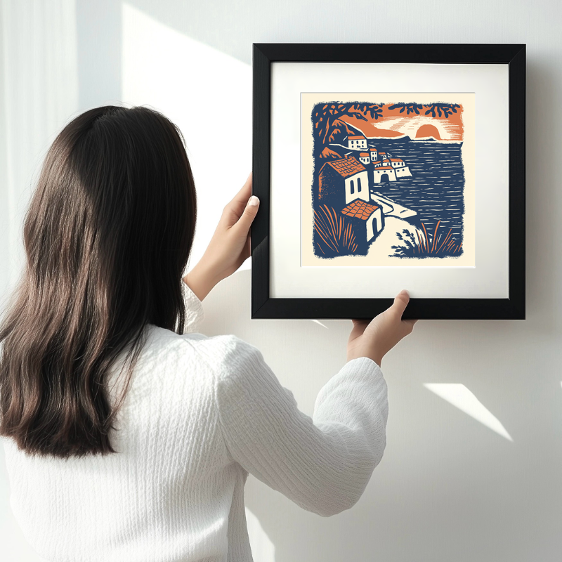 Dubrovnik old city walls Linoprint-Style Art (10-1)