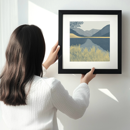 Calm morning on Buttermere Linoprint-Style Art (2379-1)