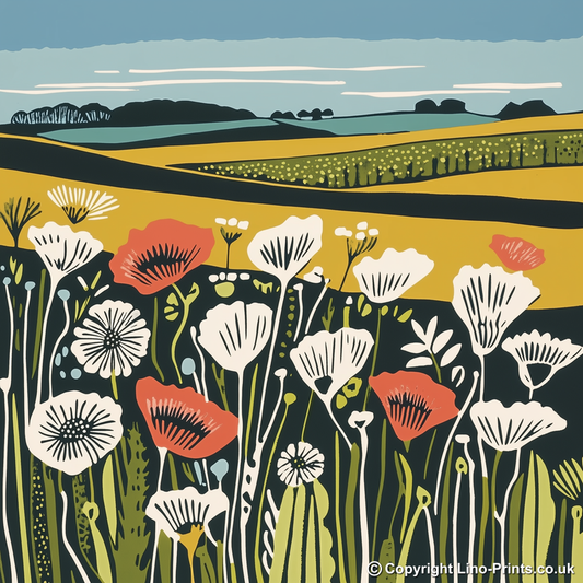 Field of poppies near Snettisham Linoprint-Style Art (1884-1)