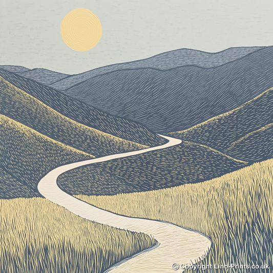 Interlocking hills shapes Linoprint-Style Art (2459-2)