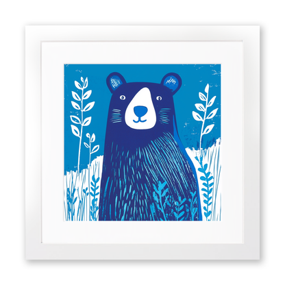 Cute Bear Cub Linoprint-Style Art (902-2)