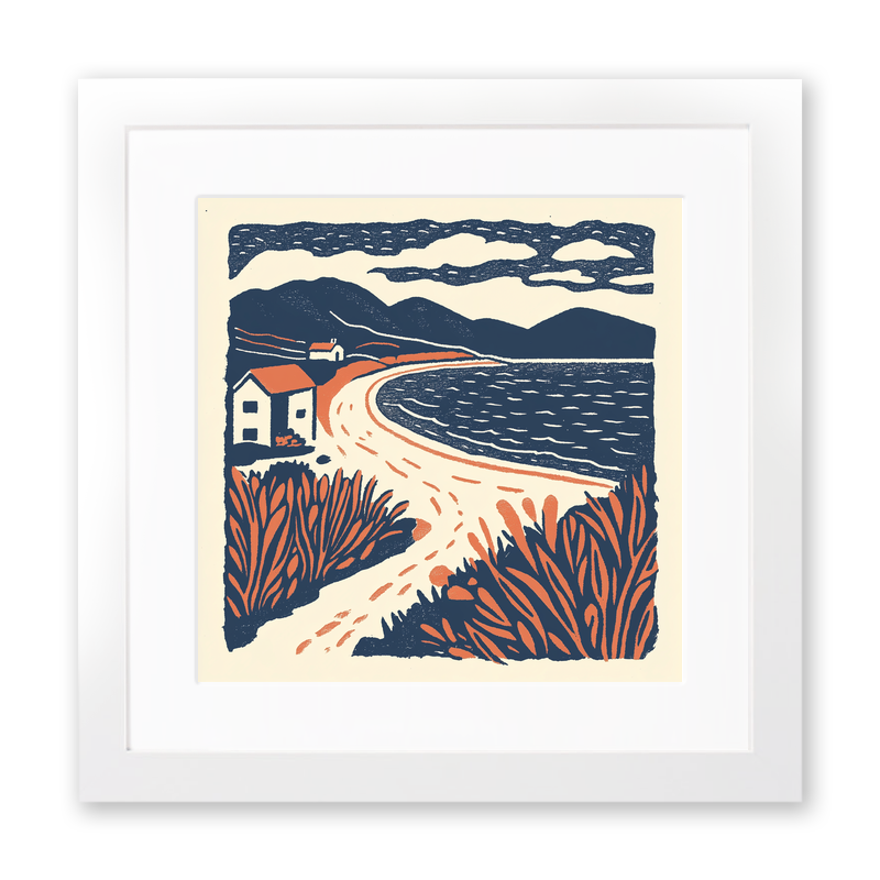 Luskentyre Beach, Isle of Harris Linoprint-Style Art (139-1)