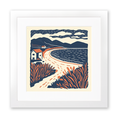 Luskentyre Beach, Isle of Harris Linoprint-Style Art (139-1)