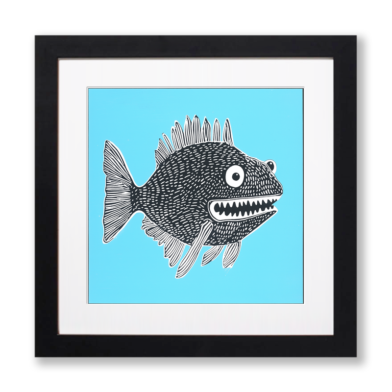 Anglerfish Linoprint-Style Art (742-1)