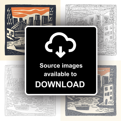 New York Brooklyn Bridge Linoprint-Style Art (22-2)