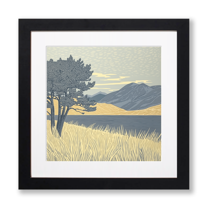 Buttermere lone pines in the Lake District Linoprint-Style Art (2378-2)