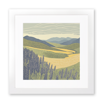 Heather in bloom on the fells Linoprint-Style Art (2443-1)