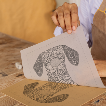 Golden Retriever Linoprint-Style Art (1469-1)