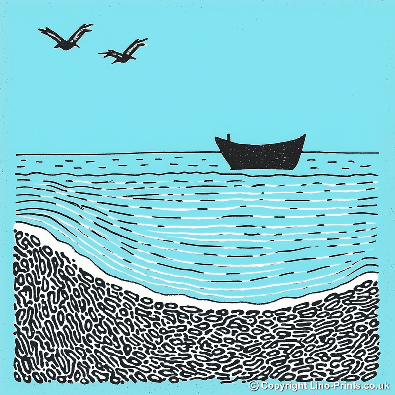 Aldeburgh Beach, Suffolk Linoprint-Style Art (783-1)