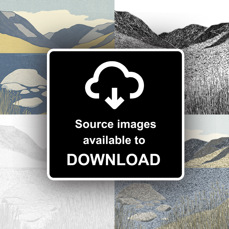Wast Water screes in the Lake District Linoprint-Style Art (2595-1)
