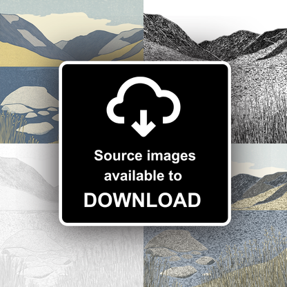 Wast Water screes in the Lake District Linoprint-Style Art (2595-1)
