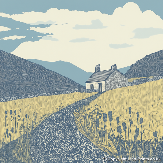Kirkstone Pass Inn exterior Linoprint-Style Art (2471-1)