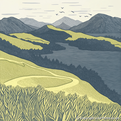 Catbells in the Lake District Linoprint-Style Art (2383-1)